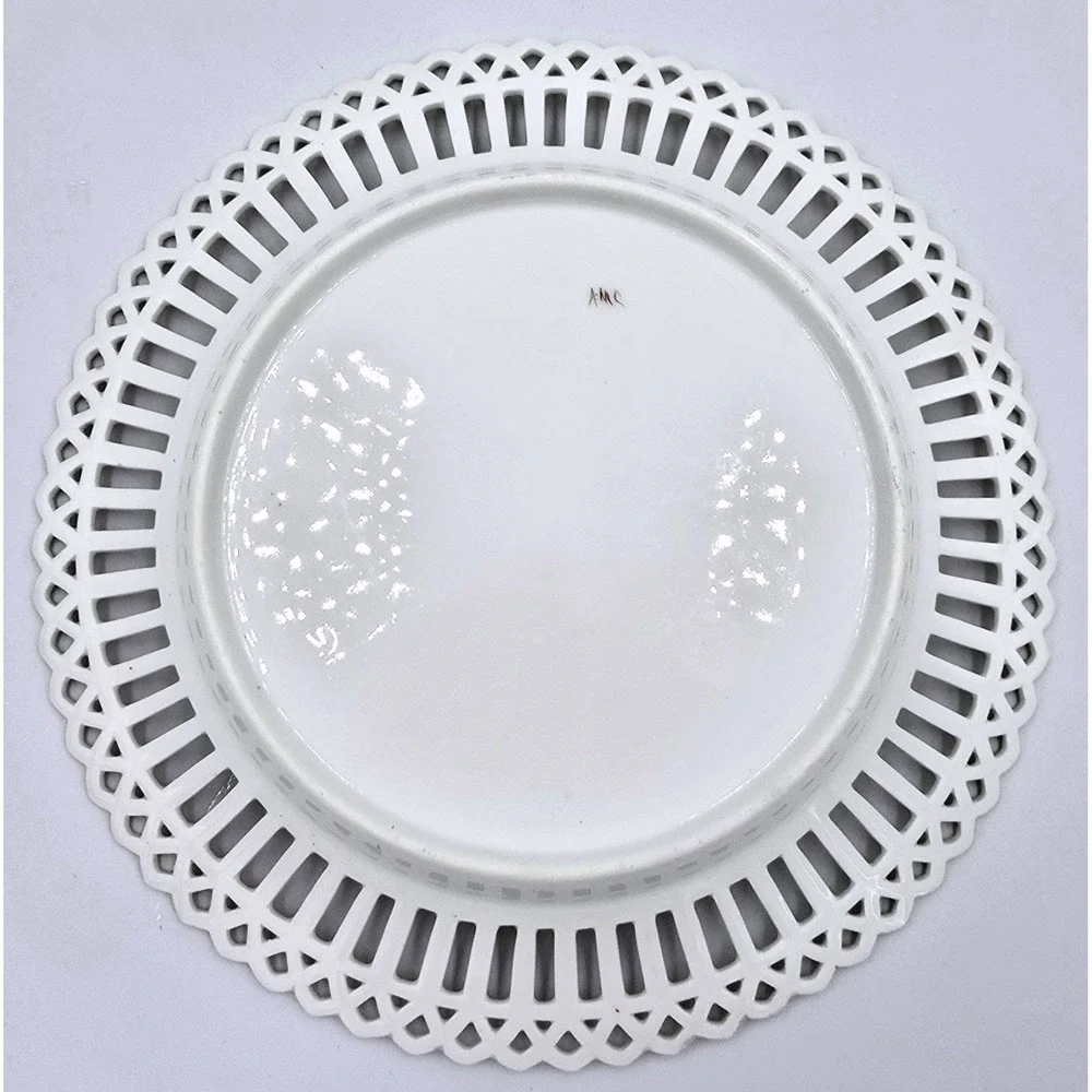 Pink Reticulated Pierced Lattice Rim Porcelain Plate Pink Crab Apple Blossoms 9